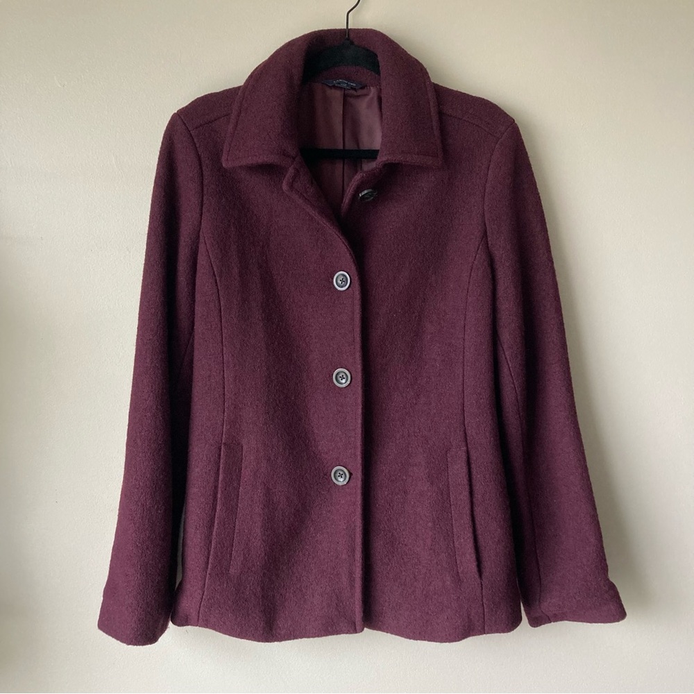 Lands' End‎ Wool Blend Button Up Coat Burgundy Women’s 12
